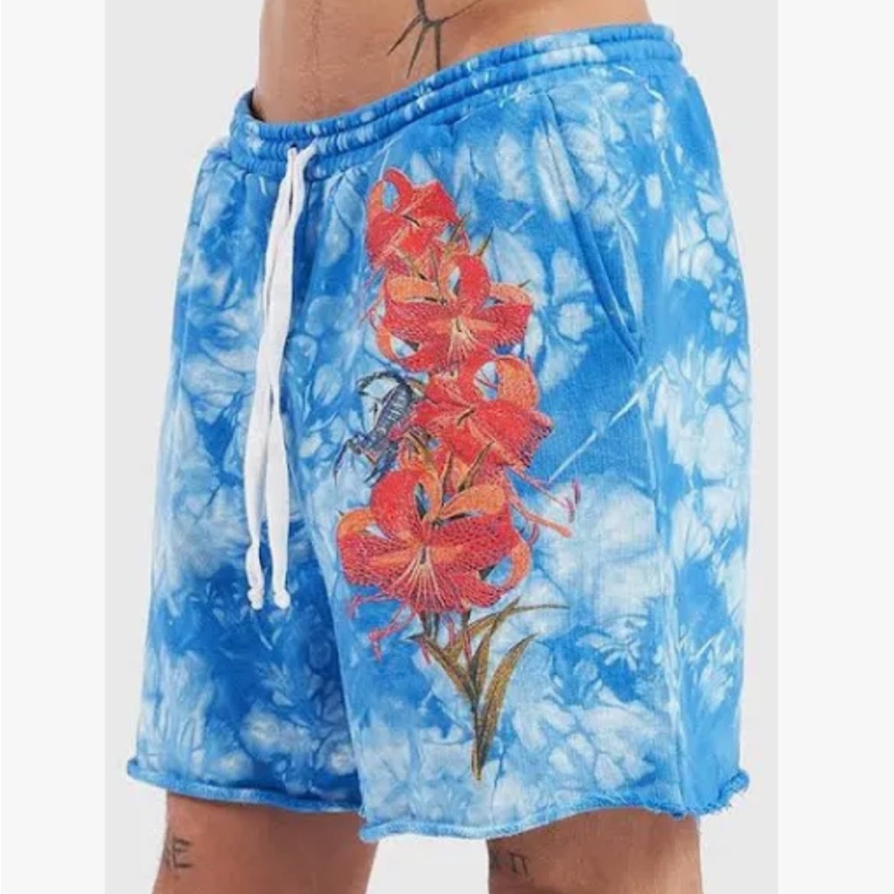 SPIRIT JERSEY Unisex PARADISE BLUE SCORPION TIE DYE CUTOFF SHORTS